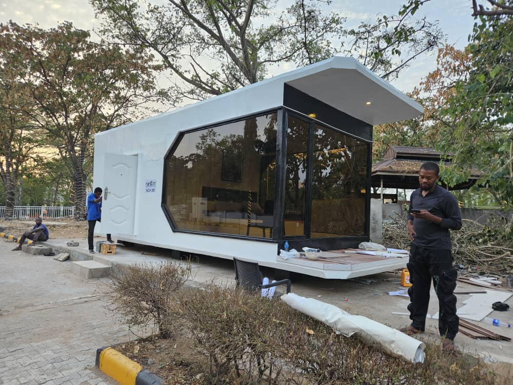 NCH32 smart capsule home with panoramic glass window at real installation site